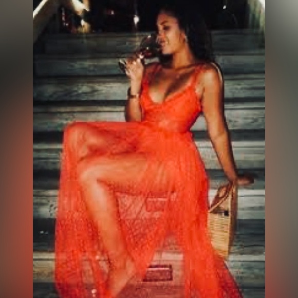 🔥 Red Hot Super Soft Lace & Polkadot Tulle Dress with Comfy Attached Shorts - Picture 4 of 12